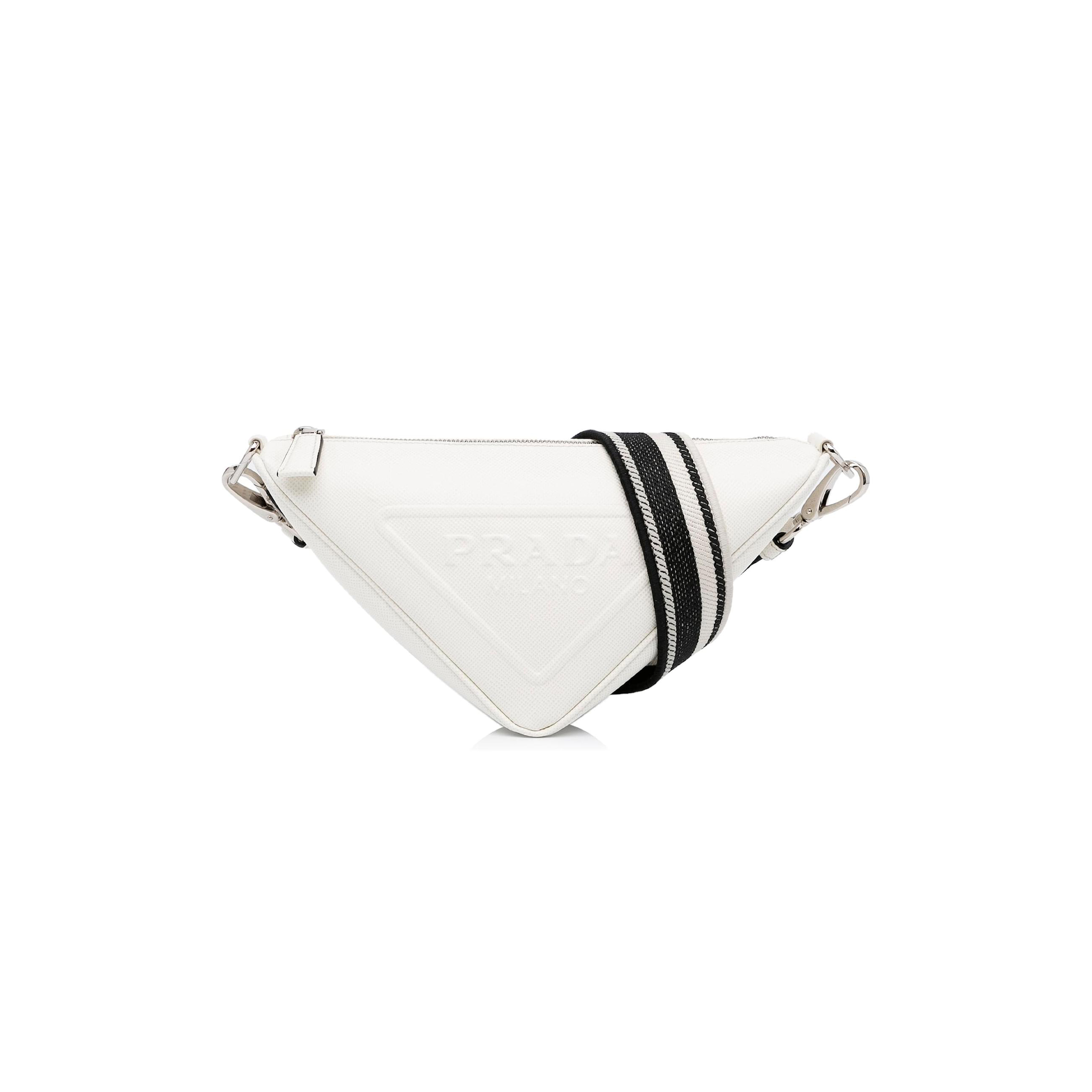 PRADA WHITE SAFFIANO CUIR TRIANGLE CROSSBODY BAG 2VH155 (28*18*11cm) 